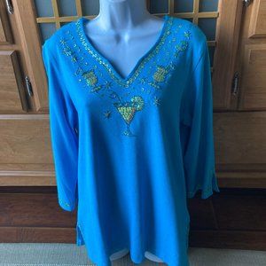 Quacker Factory Perfect Party Celebration 3/4 Knit Blouse Medium